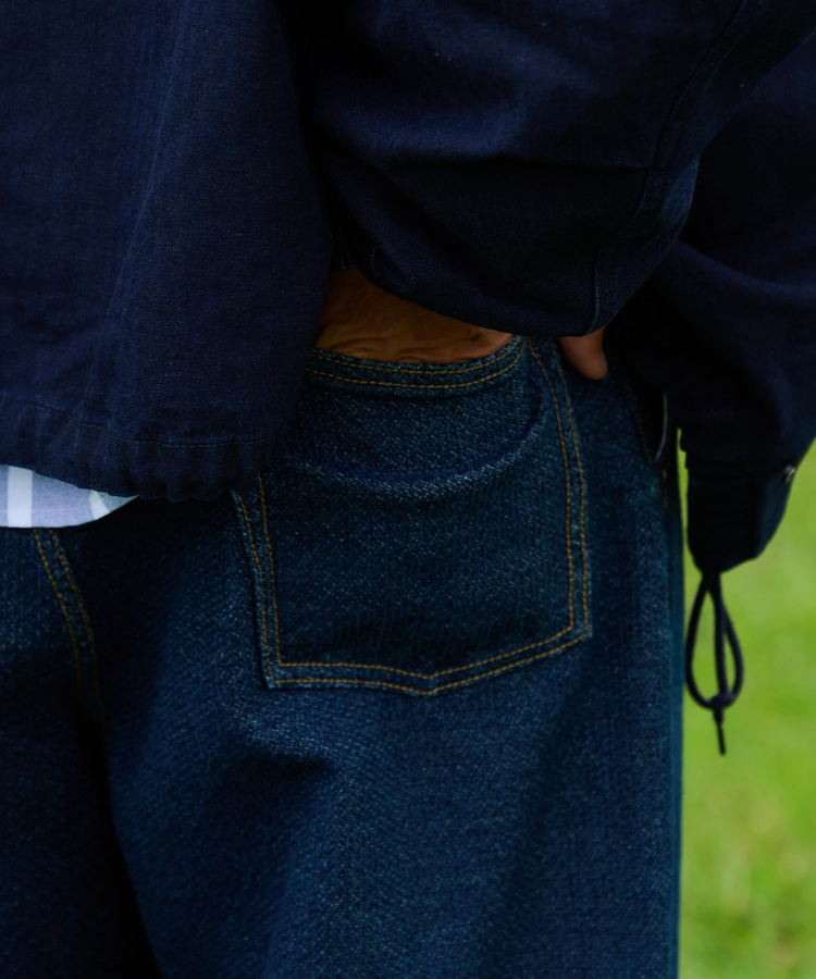AOZORA BLUE HEAVEN(アオゾラ ブルー ヘヴン) |AOZORA 刺し子DENIM ワイドテーパードパンツ (MENS)