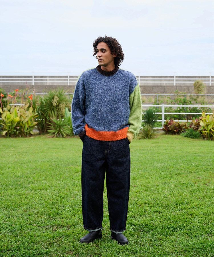 AOZORA BLUE HEAVEN(アオゾラ ブルー ヘヴン) |AOZORA 刺し子DENIM ワイドテーパードパンツ (MENS)
