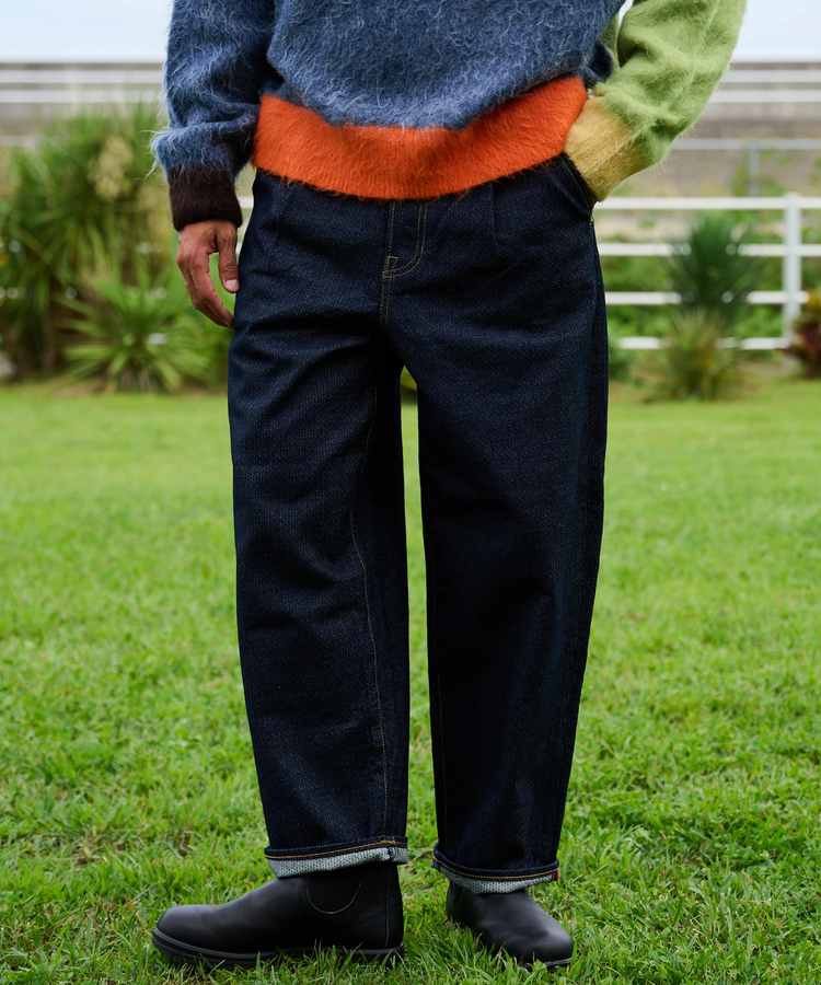 AOZORA BLUE HEAVEN(アオゾラ ブルー ヘヴン) |AOZORA 刺し子DENIM ワイドテーパードパンツ (MENS)