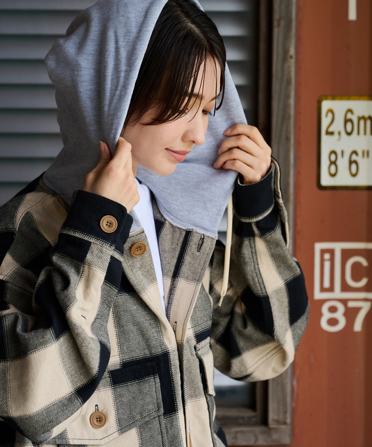 AOZORA BLUE HEAVEN(アオゾラ ブルー ヘヴン) |AOZORA ネルチェックフードシャツ(MENS)
