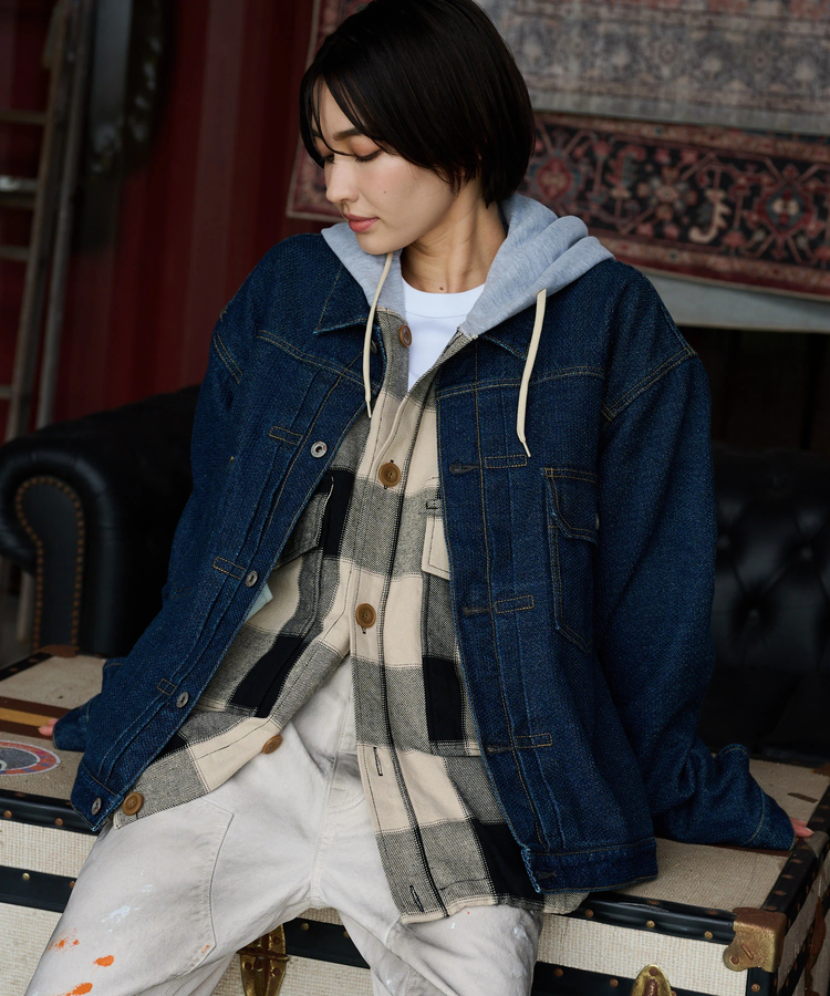 AOZORA BLUE HEAVEN(アオゾラ ブルー ヘヴン) |AOZORA ネルチェックフードシャツ(MENS)