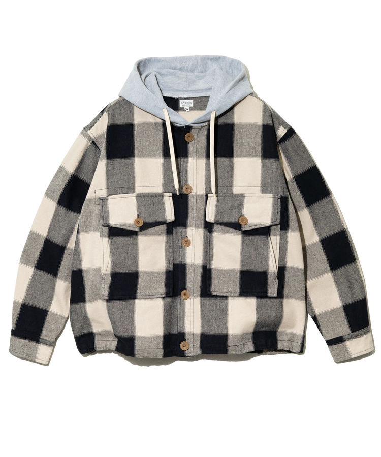 AOZORA BLUE HEAVEN(アオゾラ ブルー ヘヴン) |AOZORA ネルチェックフードシャツ(MENS)