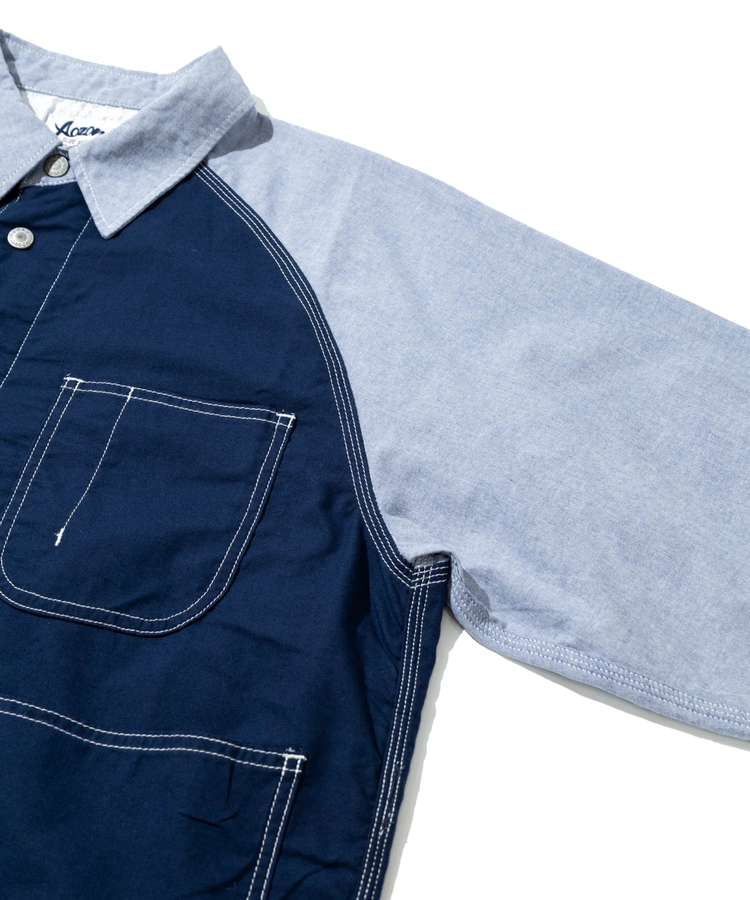 AOZORA BLUE HEAVEN(アオゾラ ブルー ヘヴン) |AOZORA オックスラグランカバーオールシャツ(MENS)