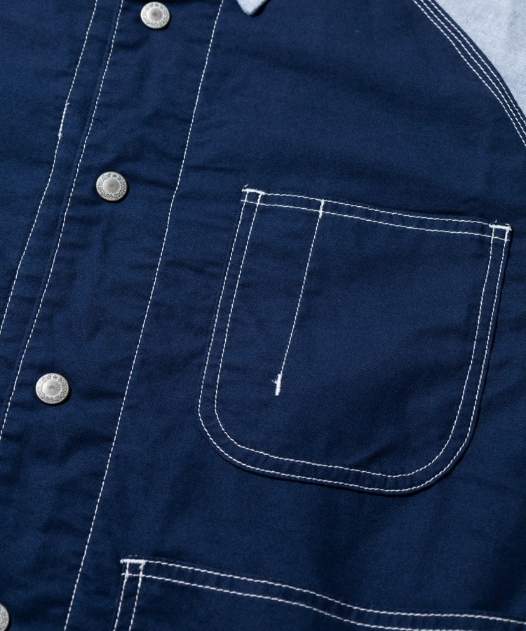AOZORA BLUE HEAVEN(アオゾラ ブルー ヘヴン) |AOZORA オックスラグランカバーオールシャツ(MENS)