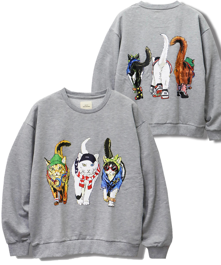 CORISCO前後犬猫柄裏起毛トレーナー(MENS)(WOMENS