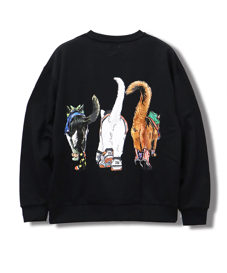 CORISCO前後犬猫柄裏起毛トレーナー(MENS)(WOMENS