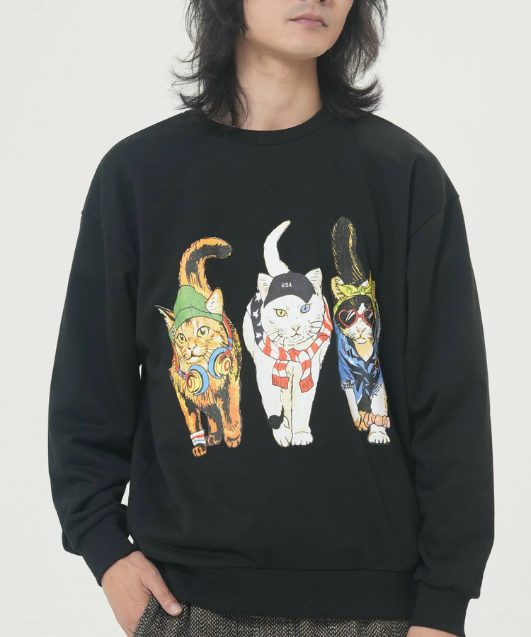 CORISCO(コリスコ) |CORISCO前後犬猫柄裏起毛トレーナー(MENS)(WOMENS)