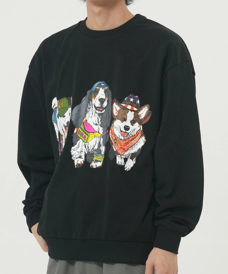 CORISCO(コリスコ) |CORISCO前後犬猫柄裏起毛トレーナー(MENS)(WOMENS)