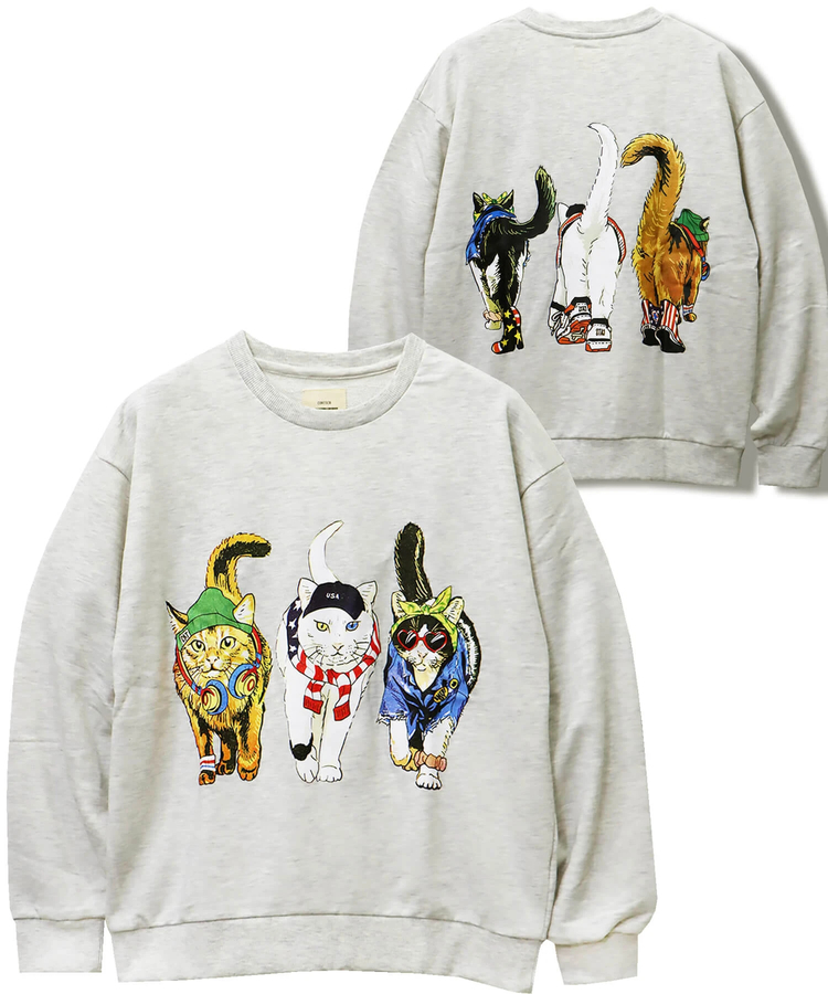 CORISCO(コリスコ) |CORISCO前後犬猫柄裏毛クルートレーナー(MENS)(WOMENS)