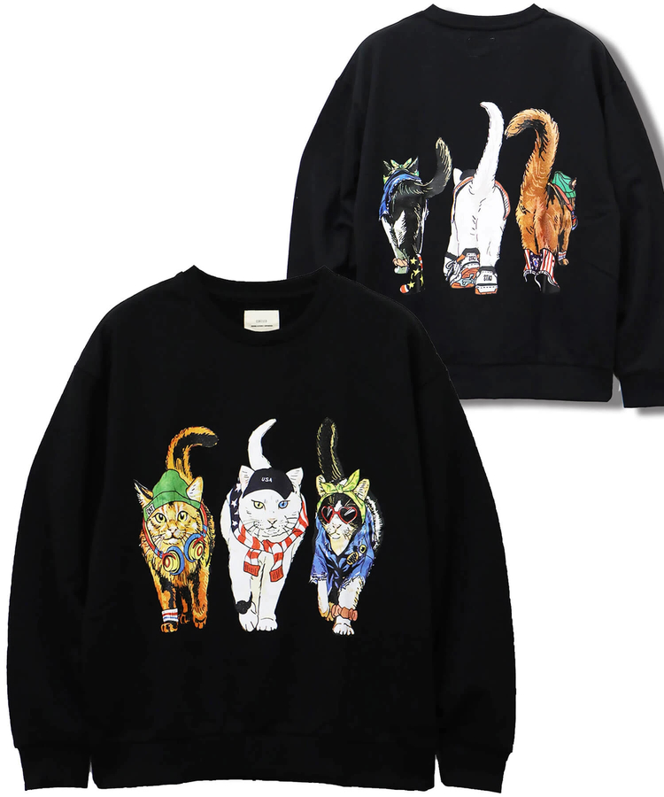 CORISCO(コリスコ) |CORISCO前後犬猫柄裏毛クルートレーナー(MENS)(WOMENS)