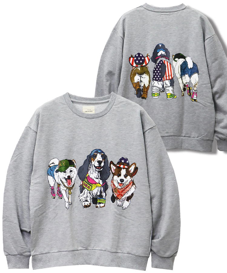 CORISCO(コリスコ) |CORISCO前後犬猫柄裏毛クルートレーナー(MENS)(WOMENS)