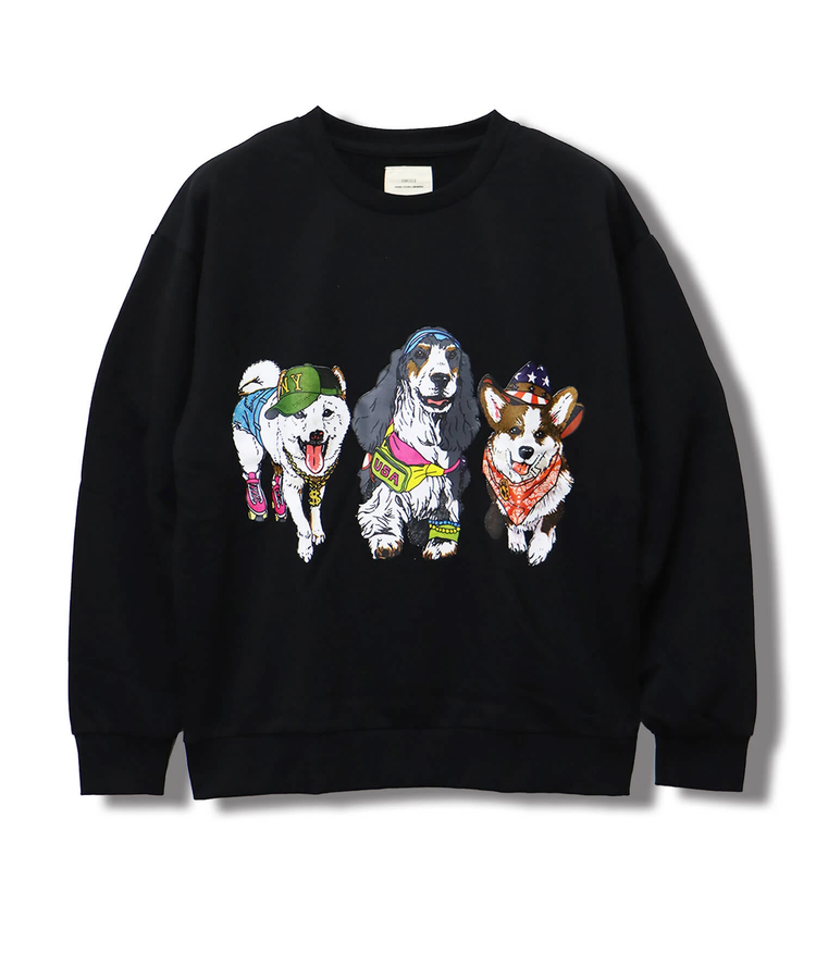 CORISCO(コリスコ) |CORISCO前後犬猫柄裏毛クルートレーナー(MENS)(WOMENS)