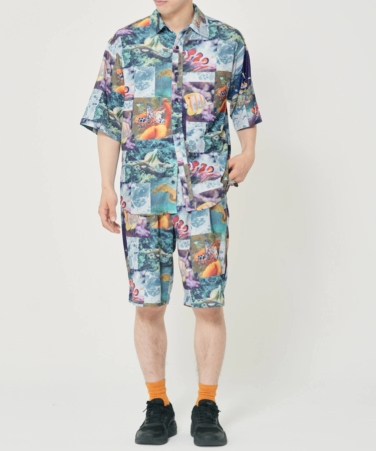 CORISCO(コリスコ) |CORISCOカットサッカー総柄プリント半袖シャツ(MENS)(WOMENS)