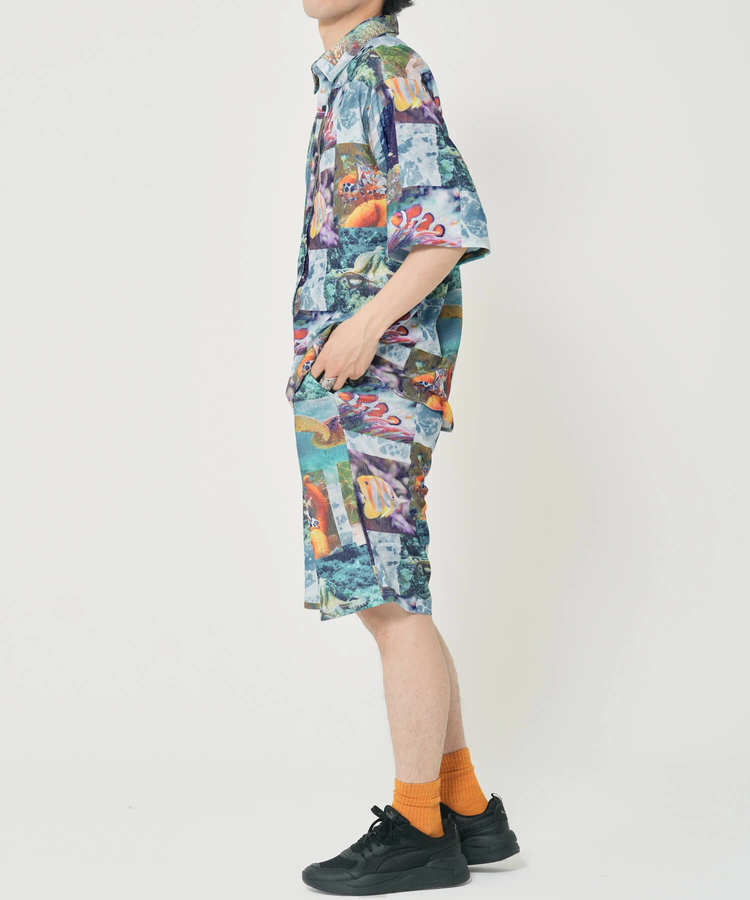 CORISCO(コリスコ) |CORISCOカットサッカー総柄プリント半袖シャツ(MENS)(WOMENS)