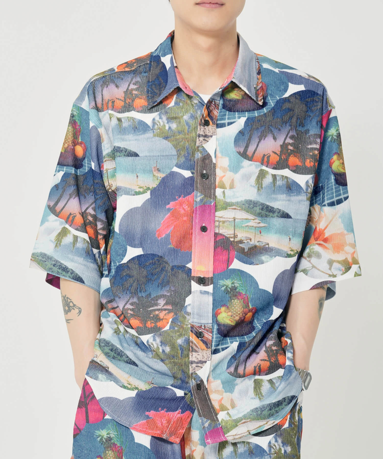 CORISCO(コリスコ) |CORISCOカットサッカー総柄プリント半袖シャツ(MENS)(WOMENS)