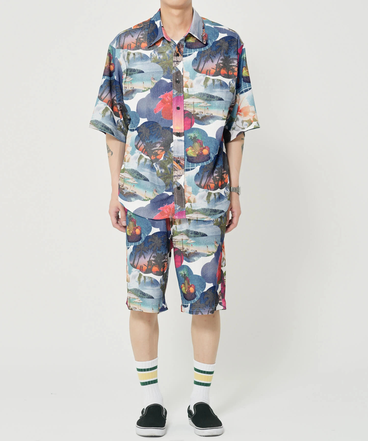 CORISCO(コリスコ) |CORISCOカットサッカー総柄プリント半袖シャツ(MENS)(WOMENS)