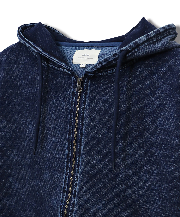 CORISCO(コリスコ) |カットデニムケミカル加工ジップパーカー(MENS/WOMENS)