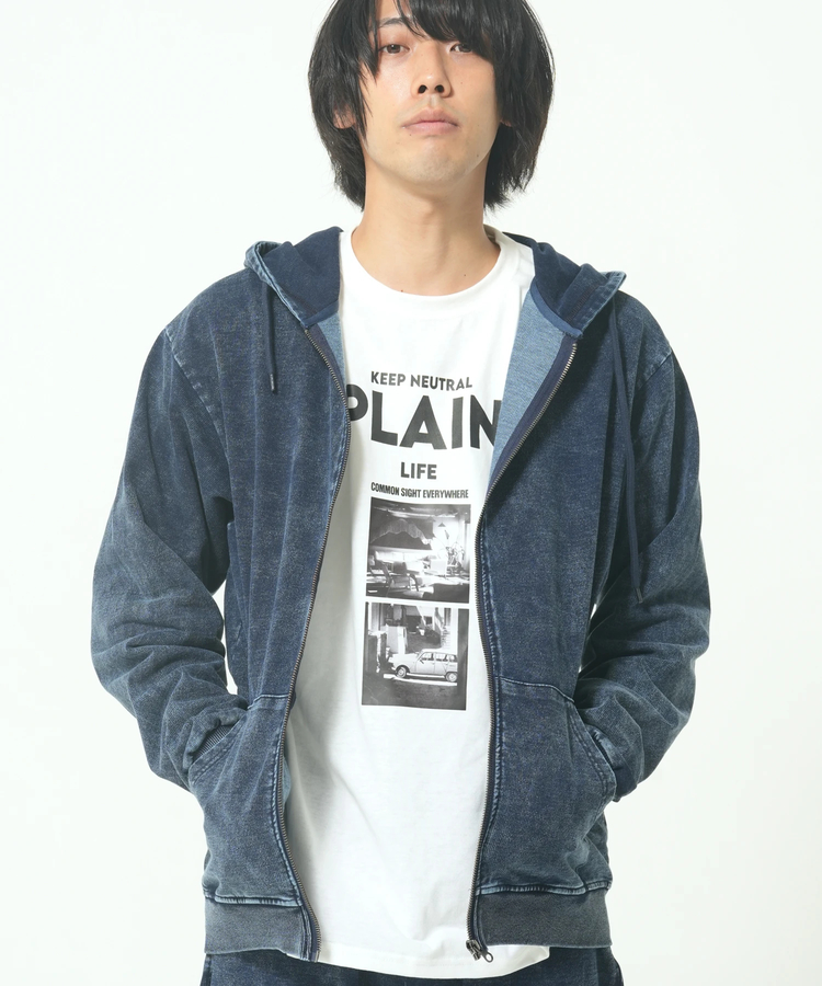 CORISCO(コリスコ) |カットデニムケミカル加工ジップパーカー(MENS/WOMENS)