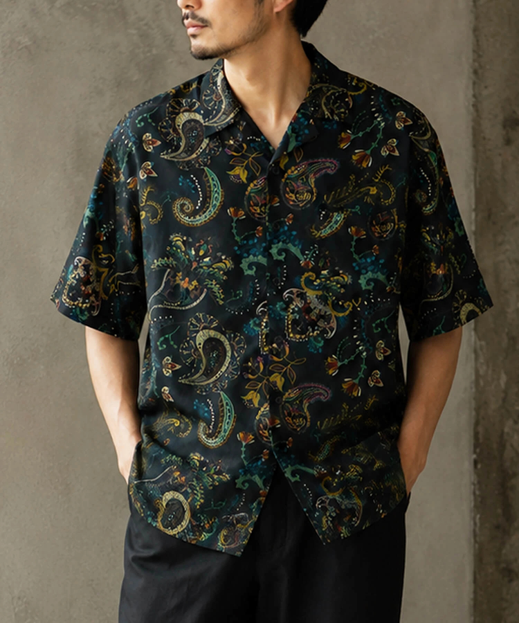 CORISCO(コリスコ) |CORISCOレーヨン総柄半袖オープンシャツ(MENS/WOMENS)