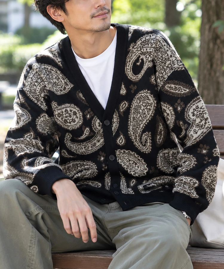 CORISCOペイズリー柄ジャガードニットカーディガン(MENS/WOMENS