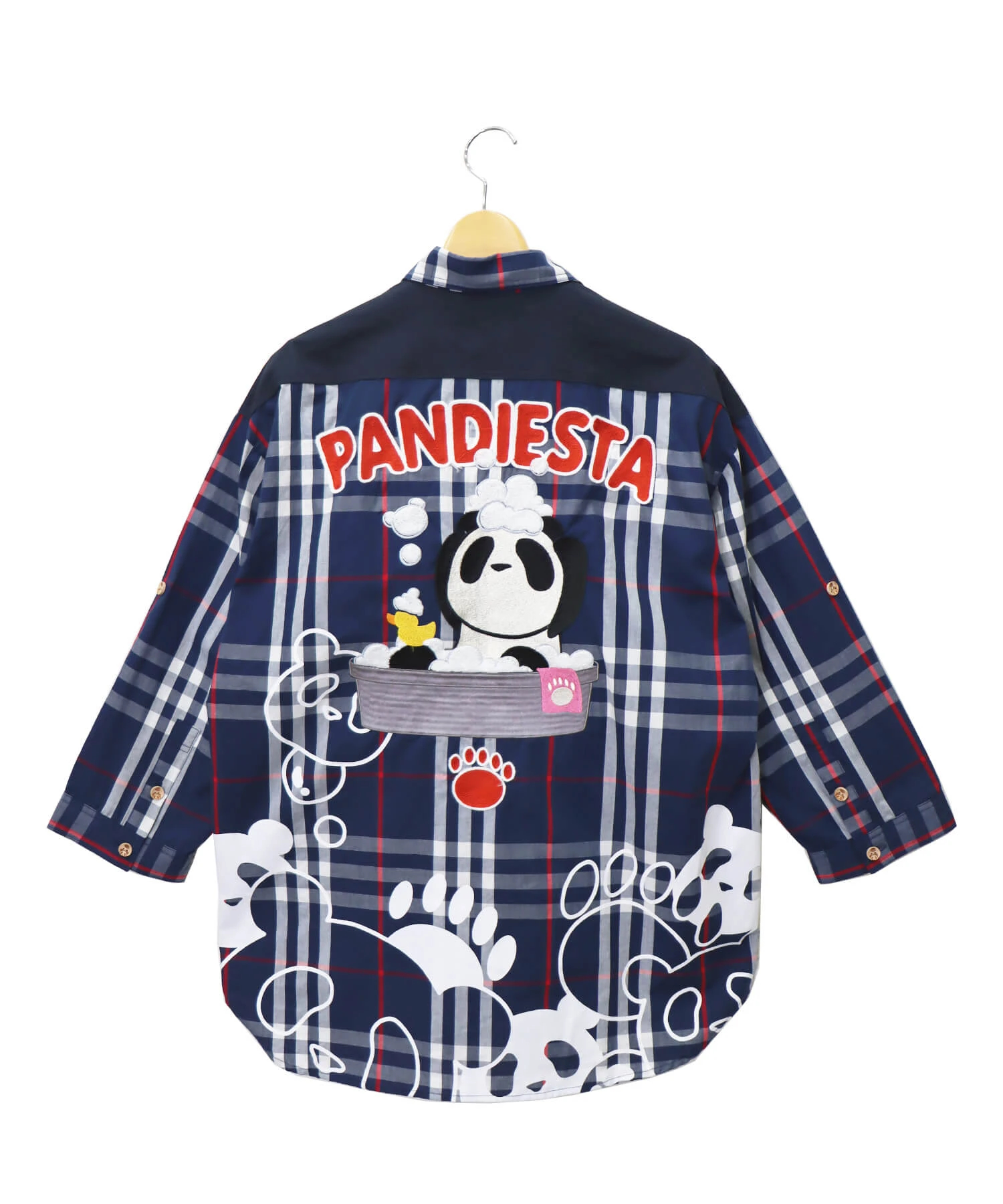 SB 熊猫印 バブルパンダ フード付き BIG チェックシャツ 七分袖(582202 