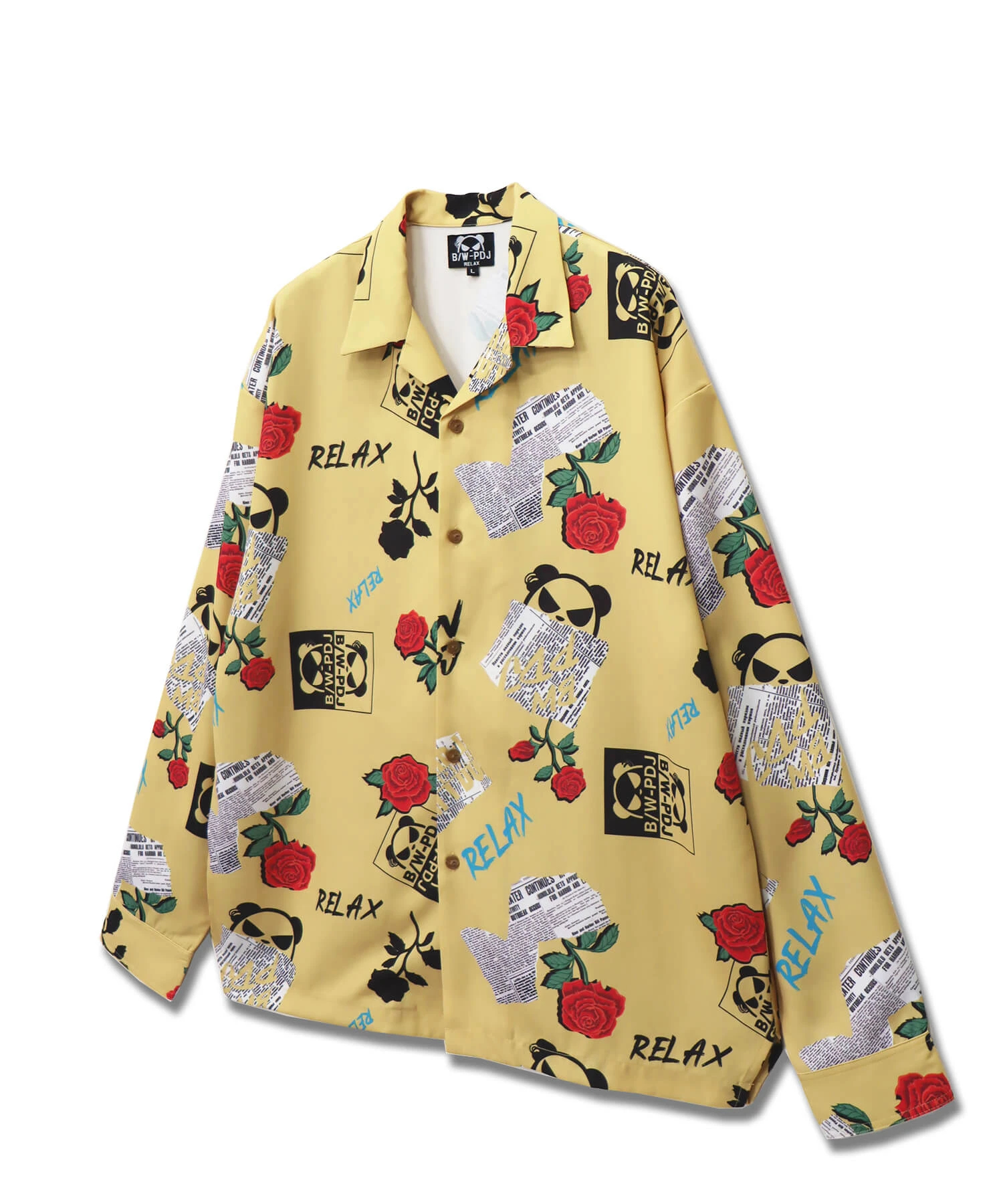 ぱんだばーがー SB B/W-PDJ ローズ&パンダ 総柄 オープンシャツ(592605)｜ファッション