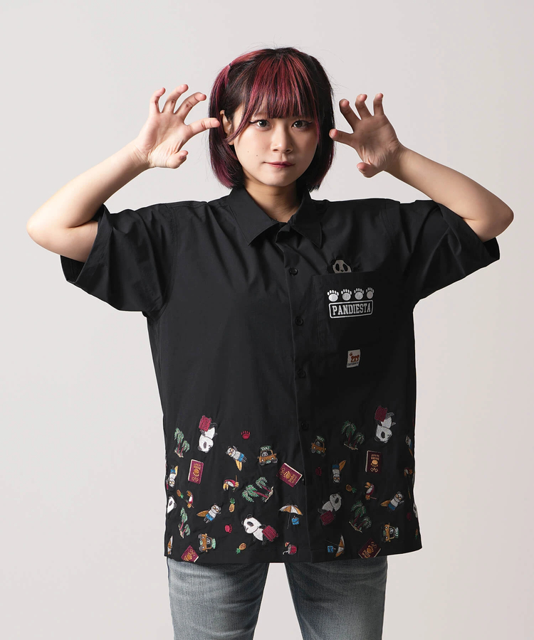 PANDIESTA(パンディエスタ) |SB 熊猫印 ワールドトラベル パンダ 裾刺繍 S/S ボタンシャツ(554201)
