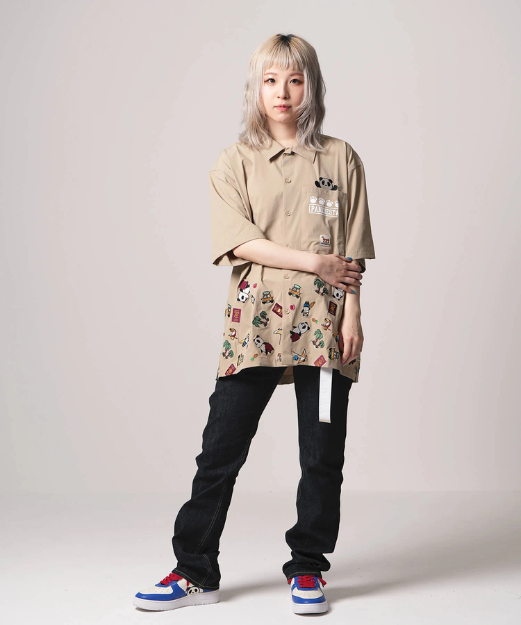 SB 熊猫印 ワールドトラベル パンダ 裾刺繍 S/S ボタンシャツ(554201 