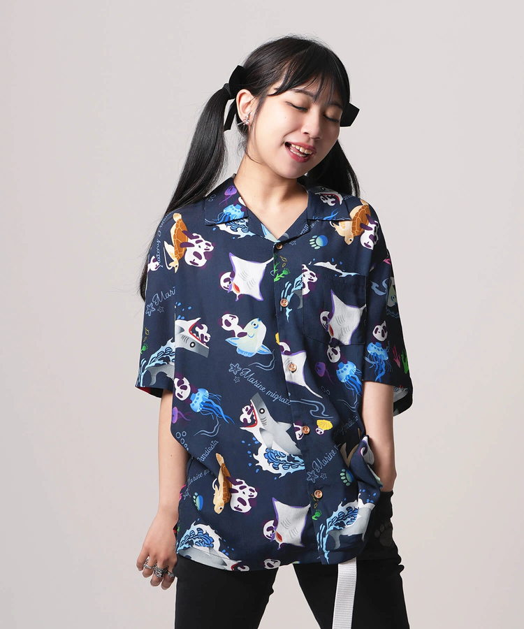PANDIESTA(パンディエスタ) |SB 熊猫謹製 アクアリウム パンダ ちりめん アロハ シャツ(554208)