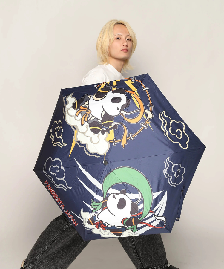 PANDIESTA(パンディエスタ) |SB 熊猫謹製 UVコート 折りたたみ傘 熊猫風雷神 晴雨兼用 ネイビー(585041 MENS/WOMENS)
