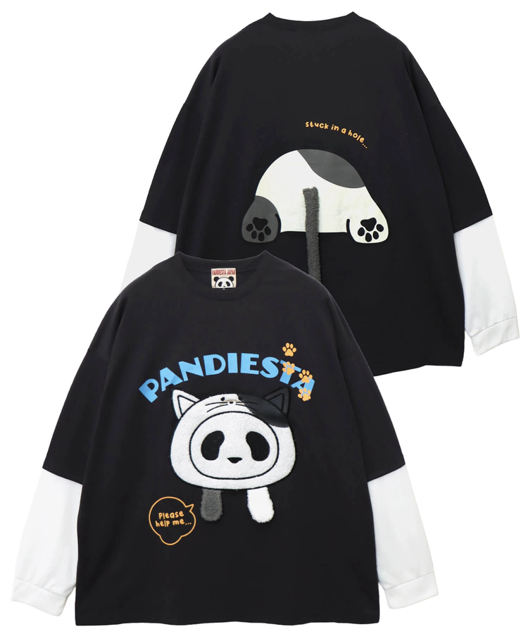 PANDIESTA(パンディエスタ) |SB PANDIESTA 飛び出し にゃんこぱんだ ロングスリーブ Tシャツ(595751 MENS/WOMENS)