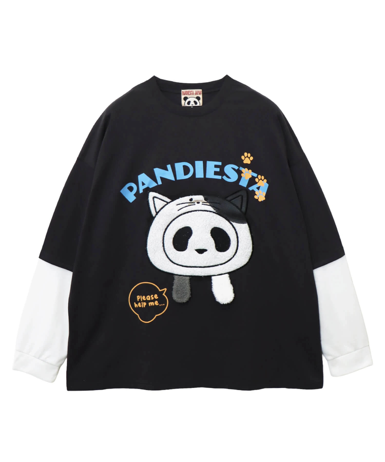 PANDIESTA(パンディエスタ) |SB PANDIESTA 飛び出し にゃんこぱんだ ロングスリーブ Tシャツ(595751 MENS/WOMENS)