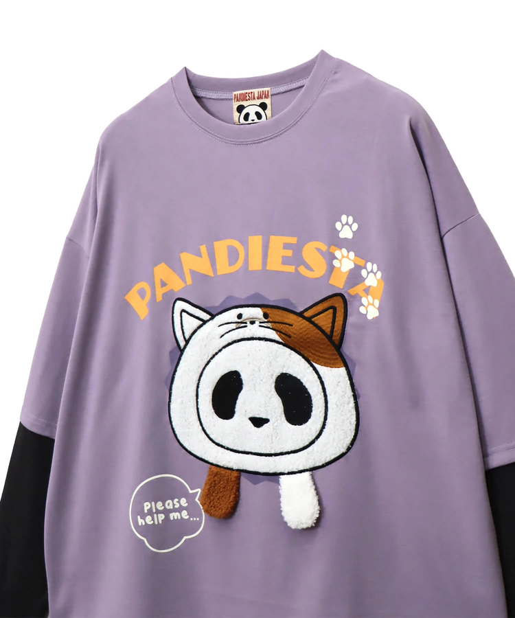 PANDIESTA(パンディエスタ) |SB PANDIESTA 飛び出し にゃんこぱんだ ロングスリーブ Tシャツ(595751 MENS/WOMENS)