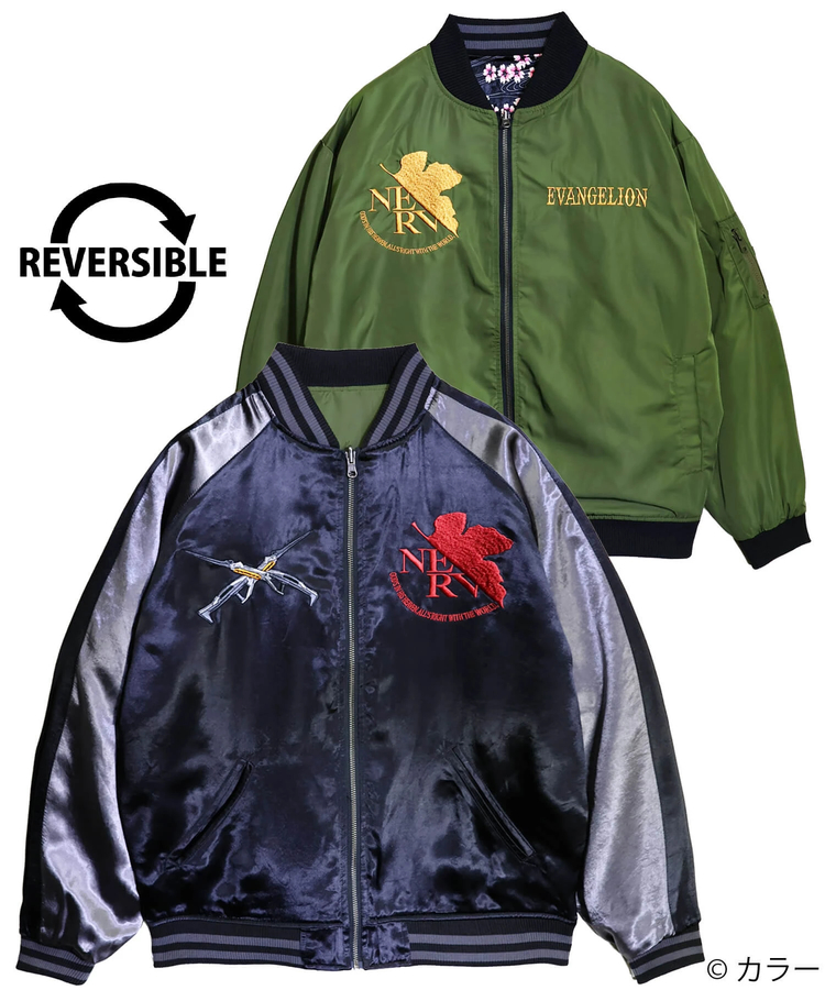 PANDIESTA(パンディエスタ) |SB 錦 EVANGELION 流水桜とEVA2号機 スカジャン＆MA-1 リバーシブル ブルゾン グレー(595351 MENS/WOMENS)