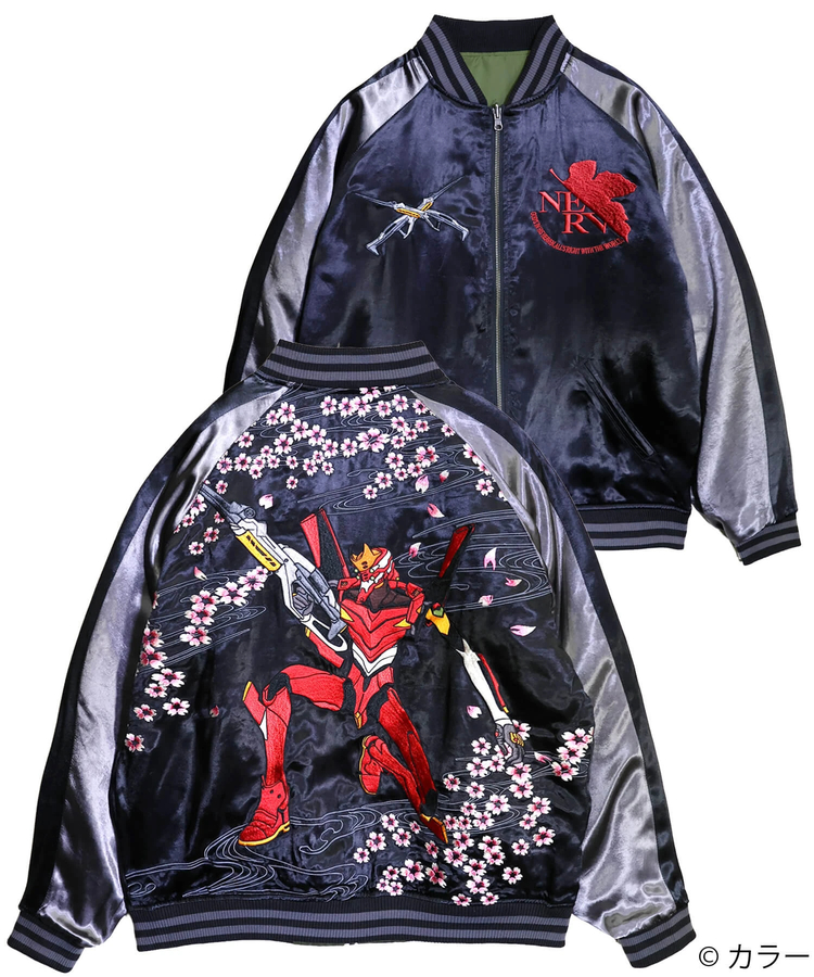 PANDIESTA(パンディエスタ) |SB 錦 EVANGELION 流水桜とEVA2号機 スカジャン＆MA-1 リバーシブル ブルゾン グレー(595351 MENS/WOMENS)