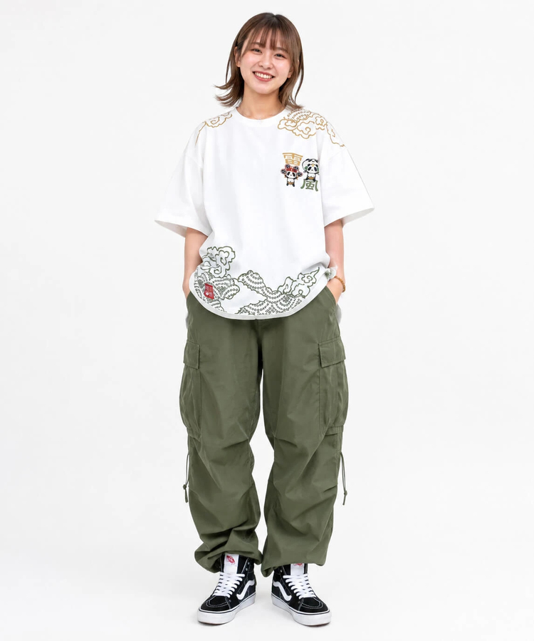PANDIESTA(パンディエスタ) |SB PANDIESTA 子熊猫 風神雷神  刺繍 S/S Tシャツ(526225 MENS/WOMENS）