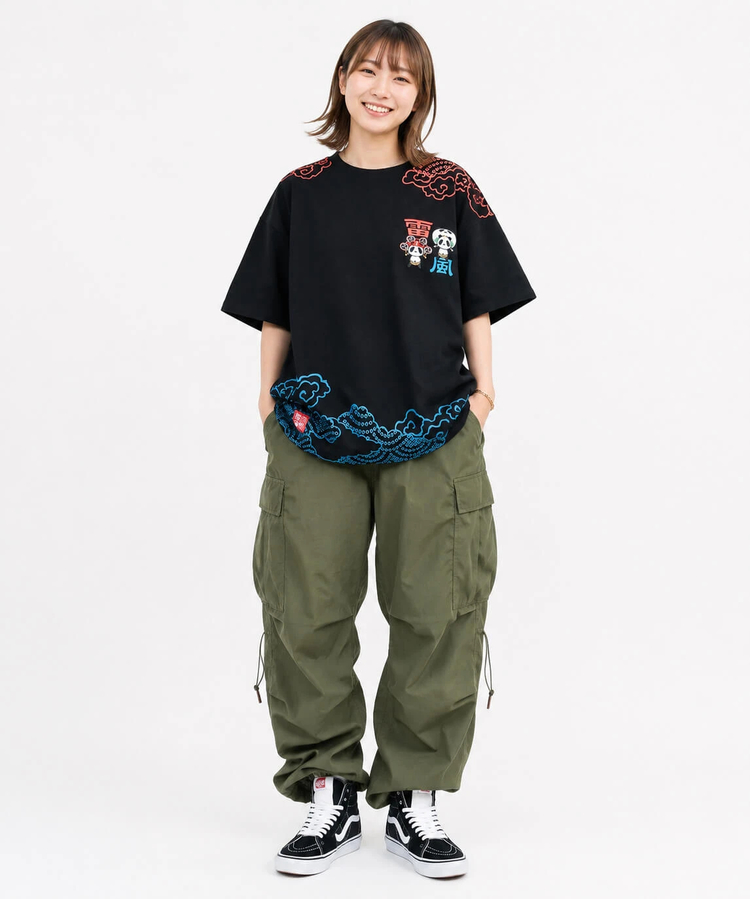 PANDIESTA(パンディエスタ) |SB PANDIESTA 子熊猫 風神雷神  刺繍 S/S Tシャツ(526225 MENS/WOMENS）