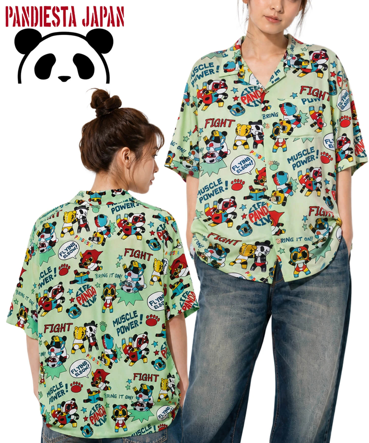 PANDIESTA(パンディエスタ) |SB 熊猫謹製 パンダゴーファイト レーヨン アロハ シャツ(526228 MENS/WOMENS）