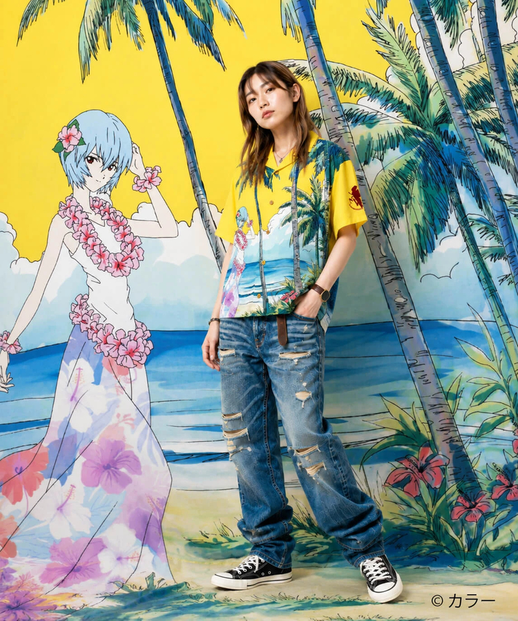 PANDIESTA(パンディエスタ) |SB 錦 EVANGELION 綾波レイ レーヨン アロハ シャツ(526352 MENS/WOMENS)