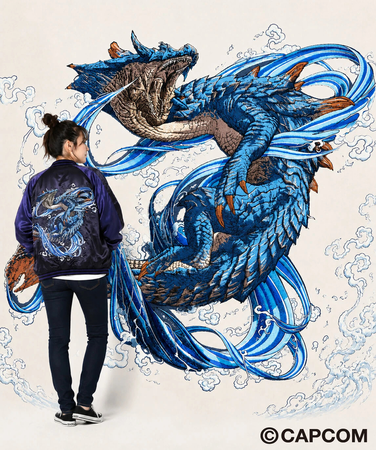 PANDIESTA(パンディエスタ) |SB MONSTER HUNTER ラギアクルス 総刺繍 リバーシブル スカジャン 公式ライセンス(536352 MENS/WOMENS)