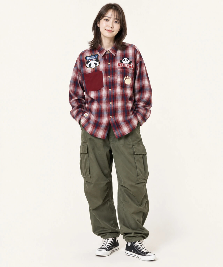 PANDIESTA(パンディエスタ) |SB PANDIESTA 空中遊覧空の旅 パンダ ネルチェック シャツ(536208 MENS/WOMENS）