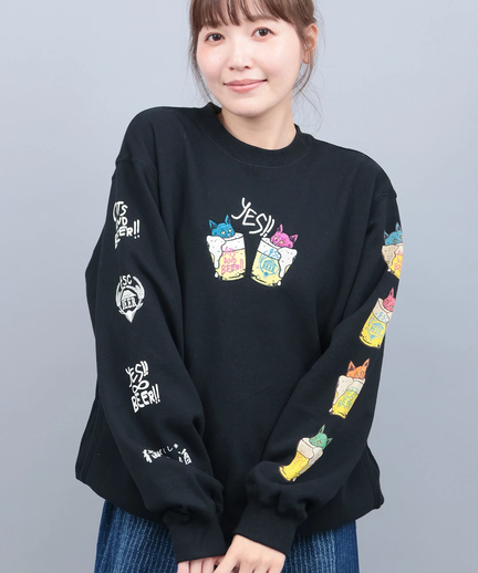 go slow caravan 猫と麦酒 裏毛クルースウェット【WEB限定】